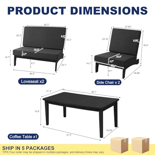 Image of Pia Ricoo 4 Piece Patio Furniture Sets, Outdoor Furniture with 2 Chairs & Coffee Table, Patio Conversation Set for Backyard, Deck, Lawn, Drak, Dark Wood