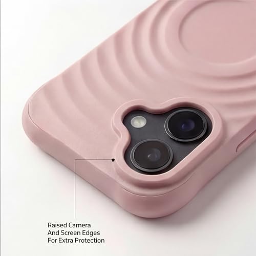 Image of amazon basics Shockproof Case for iPhone 16 | Ripple Pattern | Camera Protection | Protective Cover with Enhanced Grip & Wireless Charging Support - Baby Pink
