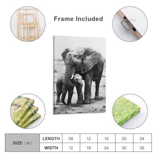 Poster sur toile Mom & Baby Elephant de 40x60 cm pour decoration murale