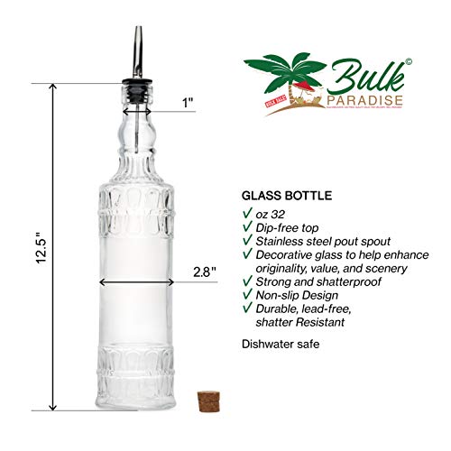 Large Clear Decorative Glass Bottle with Spout and Cork, 32oz, 1 Bottle - Design: JUS (3in X 11.9in)