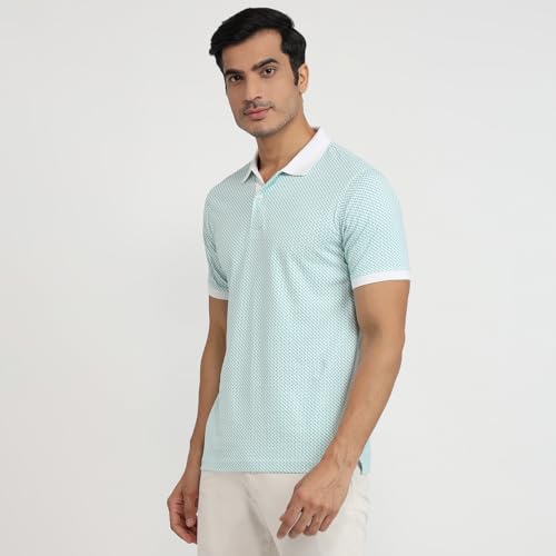 Image of Raymond Men Modern Fit Print Pattern Pure Cotton Polo Neck Half Sleeve Casual T-Shirt