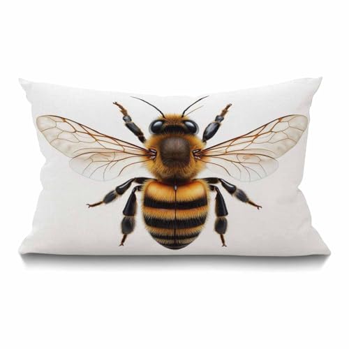Smooffly Bee Farmhouse - Funda de cojín rectangular rectangular con diseño de abejas de acuarela y lino y algodón, para sofá, sillón, dormitorio, sala de estar, 12 x 20 pulgadas