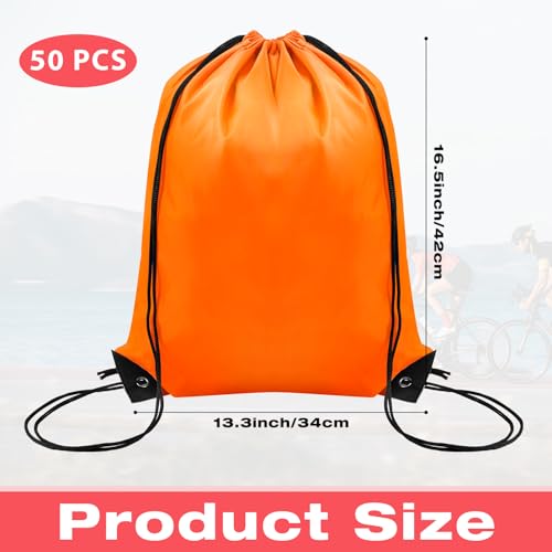 50 Pcs Drawstring Backpack Bulk,Drawstring Bags Bulk,Sports Gym Cinch Bag,Polyester Draw String Backpack for Men Women Gym Sports Travel Swimming(Orange, 16.5 x 13.3 inch)2