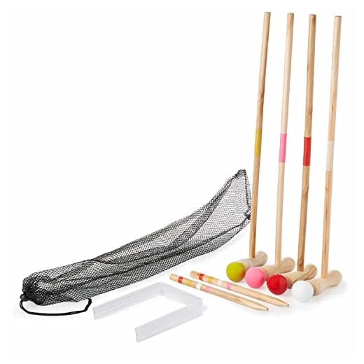 Kids Croquet Set for 4-Players | Classic Outdoor Lawn Game for Children | Great for Birthday Parties, Picnics, BBQs, and More | Comes with Mallets, Balls, Wickets, and a Carrying Bag for Portability