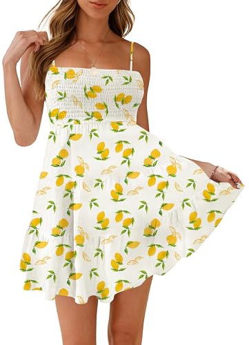 Image of HVEPUO Women Spaghetti Strap Sleeveless Smock Cami Mini Dress Summer Vacation Flowy Boho A Line Swing Short Dresses for Women