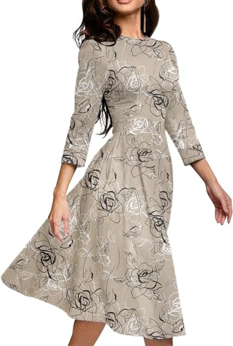 Simple Flavor Women's Floral Vintage Dress Elegant Midi Evening Dress 3/4 Sleeves - Image 3