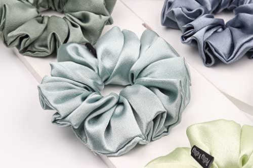 Image of Premium Satin Scrunchies for Women | Hair Bands, Ponytail Holders & Rubber Bands | Oversize, Fluffy, No-Damage Hair Ties | Girls Hair Accessories | Extra Large Size | Pack of 6