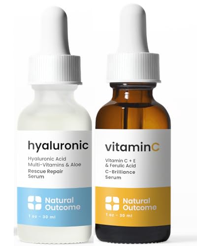 Image of Natural Outcome Face Serum Set Hydrating Hyaluronic Acid and Vitamin C Face - Pack of Two Anti Aging Facial Serum Kit 1 oz Each, Vegan, Cruelty Free & Fragrance Free