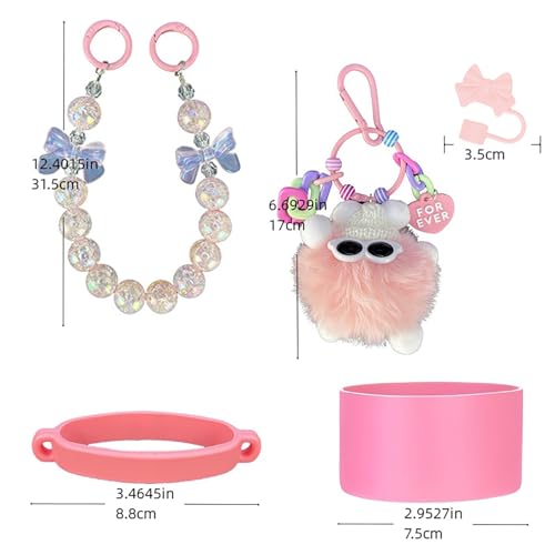 Image of House of Quirk 5 Accessories Set Handle Strap, Silicone Cup Boot, Silicone Straw Cover, Charms Cup 40oz & 30oz Tumbler (Pearl Pink, Tumbler Not Included)