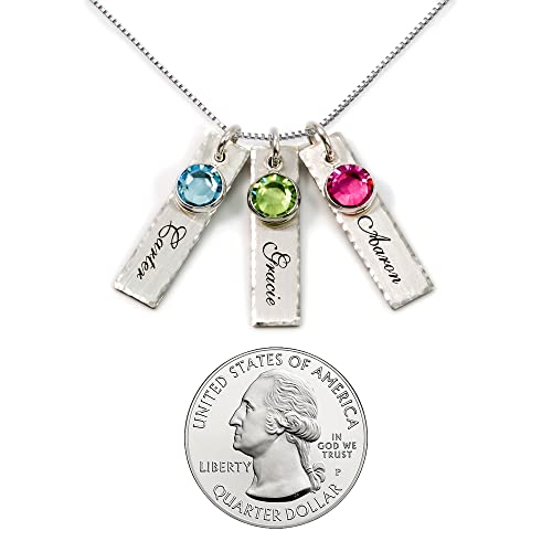 AJ's Collection Unity in Three Personalized Charm Necklace. Customize 3 Sterling Silver Rectangular Pendants with Names of Your Choice. Gifts for Her2