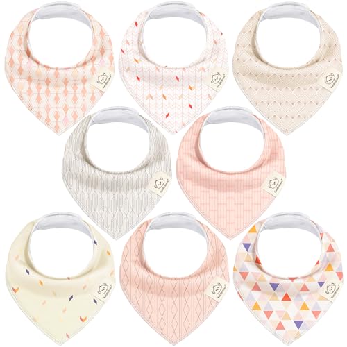 Image of KeaBabies 8-Pack Organic Baby Bandana Bibs for Girls - Super Absorbent Triangle Baby Bibs for Drooling and Teething Infant, 100% Cotton Extra Soft for Newborn, Infant 0-36 Months (Prism)