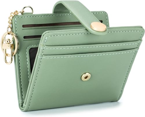 Image of VOGARD Slim Wallet for Women,RFID Blocking Bifold Credit Card Holder with Zipper Coin Pocket,ID Window & Keychain (Green)