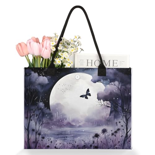 Purple Late Night Moon Tote Bag for Women Large Beach Bag Reusable Tote Bags for Work Travel Beach Shopping3
