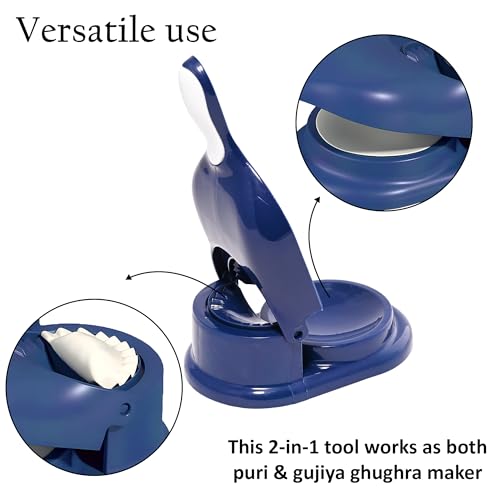 Image of Kuber Industries Pack of 2 Momo & Gujiya Ghughra Dumbling Pressing Machine | 2 in 1 Plastic Kolukattai Maker Mould for Kitchen | Puri, kolukattai, karjikai & Kadabu Maker Mold | Blue