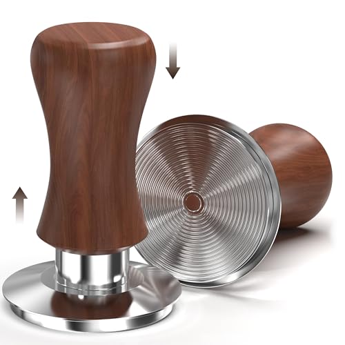 KYONANO 58.5mm Espresso Coffee Tamper, 30lb Spring-Loaded Calibrated Tamper with 304 Stainless Steel, Cuibourtia Wooden-Handle Barista Tamper Compatible with Over 58mm Rancilio, Gaggia Portafilter