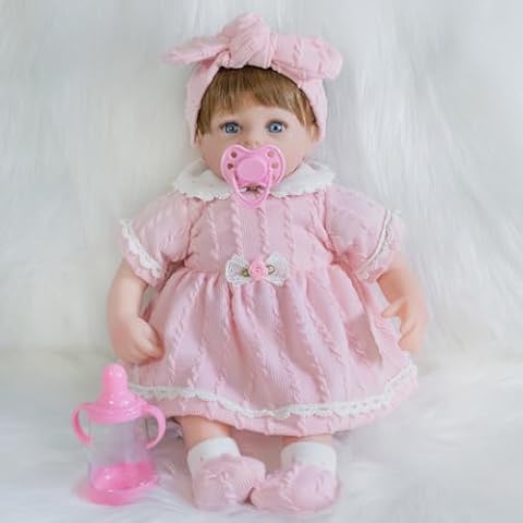 ENADOLL Lifelike Reborn Baby Doll, Newborn Baby Dolls Realistic 16 Inch Girl with Pink Headband Silicone Vinyl Weighted Soft Body Gift Set for Kids Age 3+ Cover