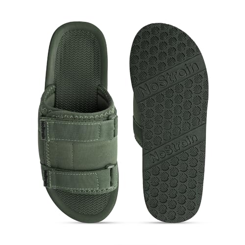 NoStrain Men’s Platform Sandals | Triple Hook & Loop Fit | Cushioned Heel Support | Textile Upper | Washable EVA Sole | Sandals For Man | Olive