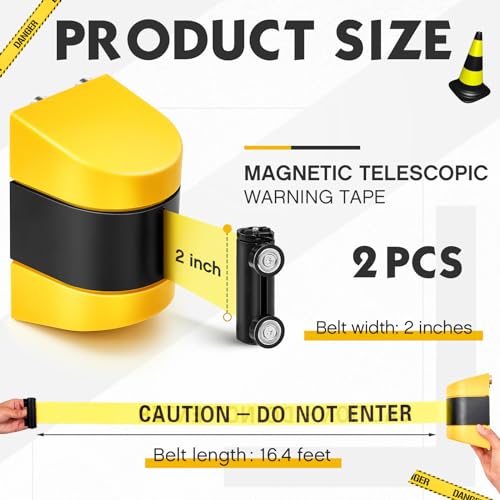 Barydat 2 Pcs 16.4 ft Magnetic Retractable Wall Mount Barrier Crowd Control Safety Caution Do Not Enter Belt with ABS Case for Grocery Retail Store Stadium