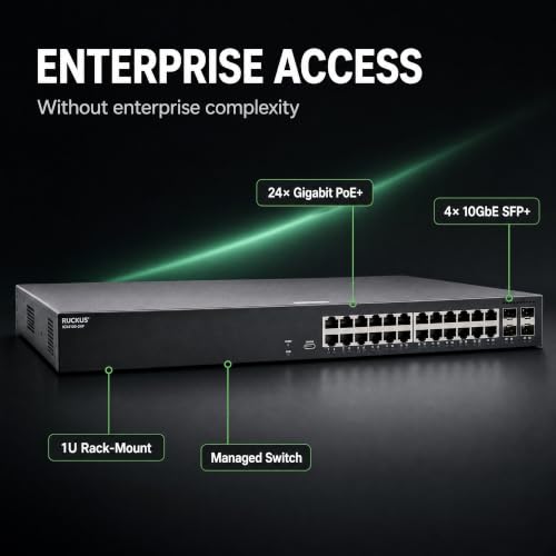 Image of Ruckus ICX8100-24P-X Managed Switch, 24x Gigabit PoE+, 4x 10GbE SFP+ Uplinks, 370W PoE Budget - Enterprise Layer 2 Access Switch, No Licensing Required