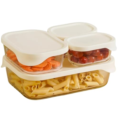 Nestasia Groovo Lite Glass Containers with Lid Set of 4 (370ml x 2, 930ml x 1, 2500ml x 1) | Microwave & Dishwasher Safe - Ideal for Food, Pantry & Fridge Storage (Butter Yellow)