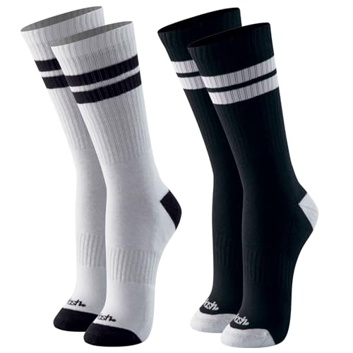 MASH Kit 2 Pares Meias Esportiva Cano Alto Atoalhada em Algodão Punho Canelado Masculina, 1 Branco e 1 Preto, 39-44