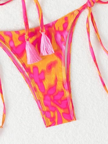 GORGLITTER Women's Strapless Swimsuit Bandeau Floral High Cut Thong Cheeky Sexy Bikini Set4