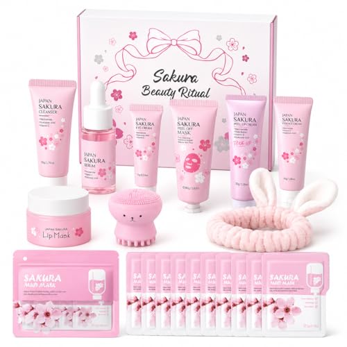 Japan Sakura Skin Care Set For Teen Girls, Skincare For Girls 10-12, Skin Care For Teens 10-12, Japanese Cherry Blossom Skin Care For Kids, Birthday & Mothers Day Gifts 30PCS