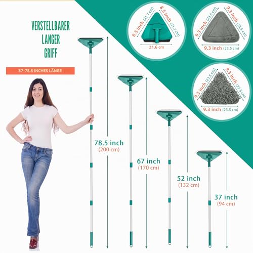 JEHONN Bodenwischer Wischmopp mit Langem Griff 200CM, 3-In-1 Wand Mop mit 6 Ersatz Mikrofaser...