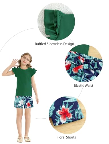 Image of Girls Shorts Sets 2 Pieces Summer Outfits Ruffle Sleeve T-Shirts and Shorts with Pockets Cute Clothes Sets