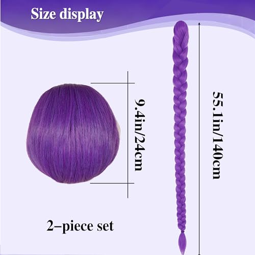 Long Purple Cosplay Wig with Braid Ponytails - Halloween Cosplay Wigs for Women Costume Party2