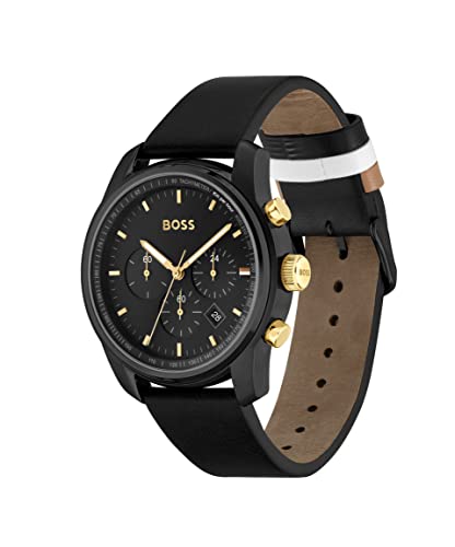 Hugo Boss Trace Leather Analog Men's Watch-1514003 (Black Dial Black Colored Strap) - Image 2