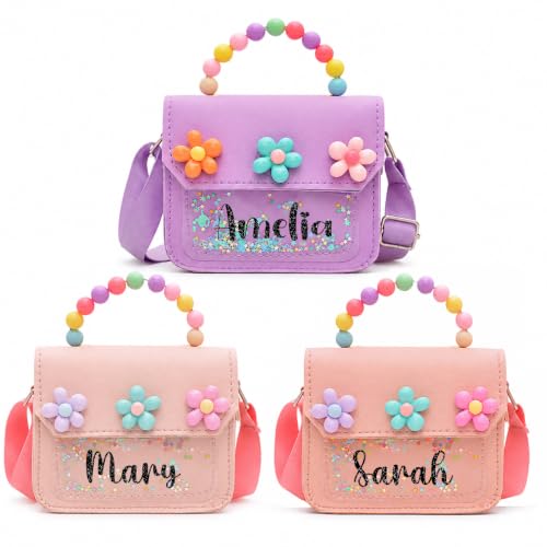 Image of Personalized Toddler Purse for Girls Custom Name Beading Crossbody Wallet