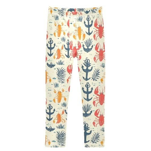 Colorful Lobster Anchor Cream Palm Leave Girls Leggings Kids Yoga Pants Dance Active Tights 4T
