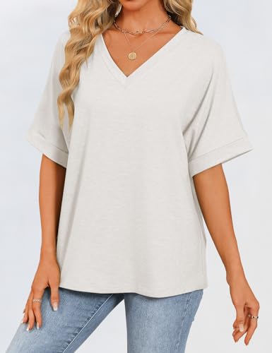 Womens Oversized T Shirts V Neck Loose Fit Shirts Short Sleeve Summer Casual Tops 2025 Trendy Blouses Y2K Plain Tees2
