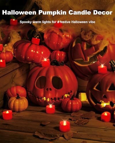Image of Homemory 12-Pack Red Remote Flameless Battery Tea Light Candles, 400+ Hrs | 2 /4 /6 /8H Timer LED Flickering Tealight Votives for Christmas, Jack O Lanterns, Valentine's Day and Romantic Nights