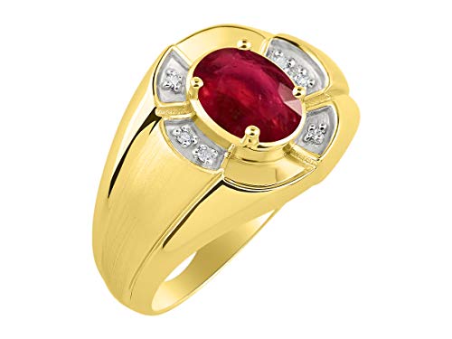 Image of Rylos Yellow Gold Plated Silver Men's & or Ladies Ring with 8X6MM Oval Gemstone & Diamonds - Unisex Color Stone Birthstone Ring Sizes 7-13
