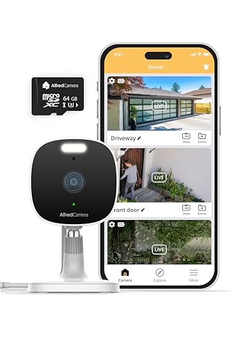 AlfredCam Plus 2 Cámara de Seguridad Exterior WiFi 2.5K con Foco LED, Visión Nocturna a Color, Audio Bidireccional, IP65 Impermeable, Grabación 24/7 con Tarjeta 64GB