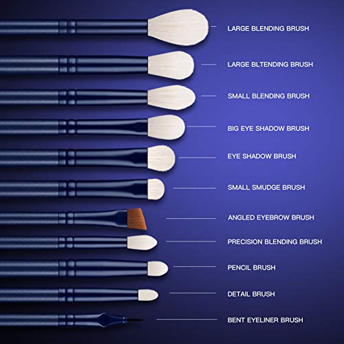 Makeup Eye Brush Set - Eyeshadow Eyeliner Blending Crease Kit - 11 Essential Makeup Brushes - Pencil, Shader, Tapered, Definer Professional Eyebrow Lip Make Up Tools (11Pcs Set Tourmaline Blue) #TOP1