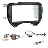  Einbauset: Autoradio 2-DIN Doppel-DIN Blende - Halterung - Radioblende - Farbe: schwarz + ISO KFZ Radioadapter + Antenne Stecker für Nissan Micra (K13) 11/2010-08/2013