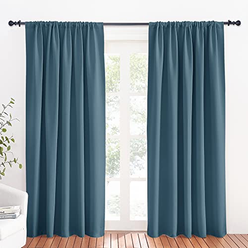 RYB HOME Blue Blackout Curtains for Living Room Thick & Durable Privacy Window Curtains Room Darkening Drapes for Bedroom, W70 x L84 inch, 2 Panels, Slate Blue