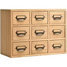 KIRIGEN Wooden Desk Storage Cabinet with 9 Mini Drawers, Wood Desktop Organizer with Metal Label Handles for Office Supplies, Crafts, Tea Bags, Makeup, Natural 9CG-NA