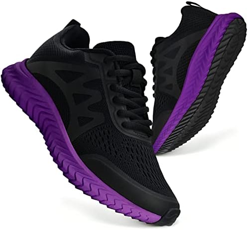 Vodetik Women's Non Slip Shoes Running Walking Workout Tennis Slip Resistant Sneakers Breathable Mesh Fashion Athletic Gym Jogging Sports Casual Training Student Trend Shoes Black/Purple Size 6 US