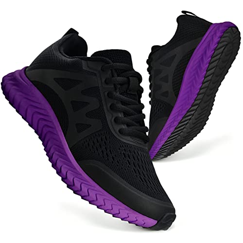 Vodetik Women's Non Slip Shoes Running Walking Workout Tennis Slip Resistant Sneakers Breathable Mesh Fashion Athletic Gym Jogging Sports Casual Training Student Trend Shoes Black/Purple Size 6 Us #TOP4