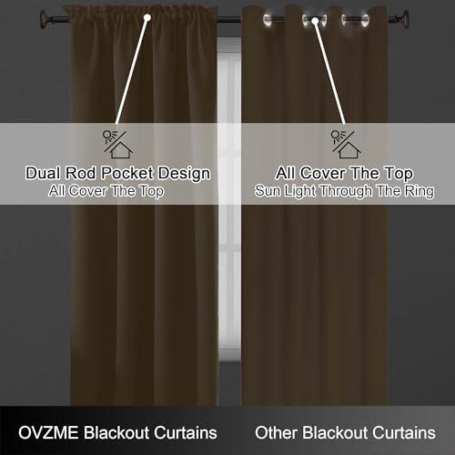 Image of Gold Short Blackout Curtains for Bedroom 45 Inches Long 2 Panels Set, Solid Thermal Insulated Blackout Curtains, Energy Saving Soft Fabric Window Drapes, Dual Rod Pocket, 2x40Wx45L Inches