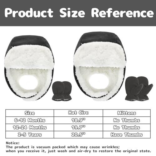 Baby Winter Hat Sherpa Toddler Boy Trapper Hats and Mittens Set Warm Fleece Infant Beanie Gloves2