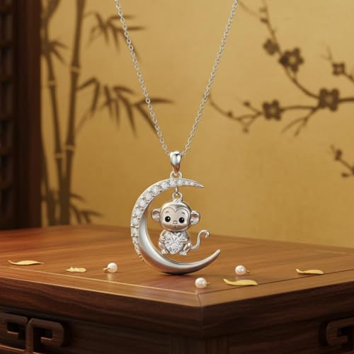 Image of PROESS Animal Birthstone Necklace 925 Sterling Silver Otter /Axolotl /Hippo /Elephant /Dachshund /Monkey /Red Panda Pendant Necklace Animal Birthstone Jewelry Gifts for Women