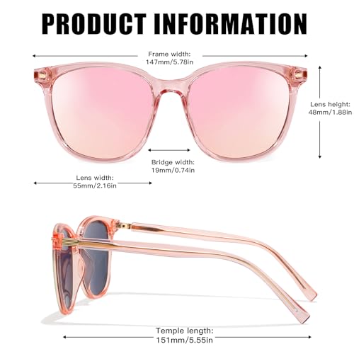 LVIOE Polarized Square Sunglasses for Women, Mirrored Trendy Oversized Shades with UV400 Protection Sun Glasses LS185123