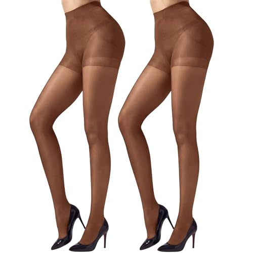 VERDALUX 2-Pack 40D Control Top Tights for Women - Soft Shaping Semi-Sheer Pantyhose - Natural Rear Lifting & Comfort