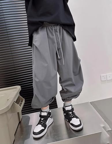 Boys Baggy Cargo Pants Casual Loose Fit Parachute Pant Fashion Harem Joggers Sweatpants with Pockets 6-7 Years 17 Grey4