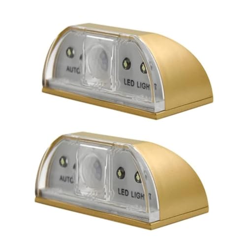 EONANT Luz de ojo de cerradura, sensor de movimiento PIR por infrarrojos LED Smart Door Lock Sensor Light, funciona con pilas con 4 LED para puerta, cocina, escalera, inodoro y más (oro, 2 unidades)